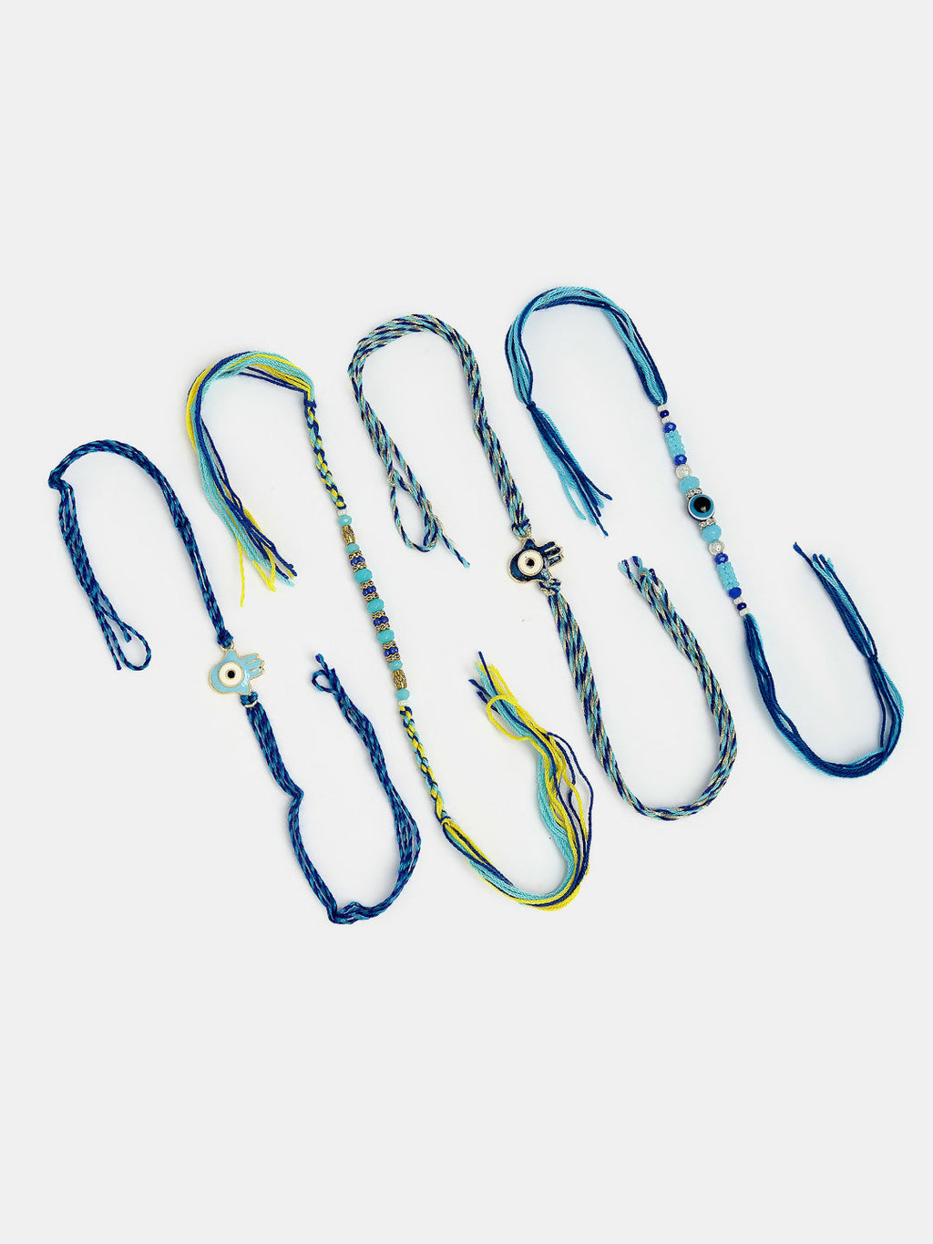 NVR Women & Men Set of 4 Blue Evil Eye Charm Rakhi With Roli Chawal