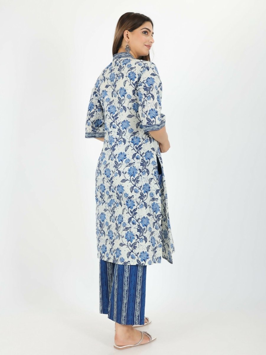 Aramya Off White Soft Cotton Floral Print Straight Kurta Set for Women