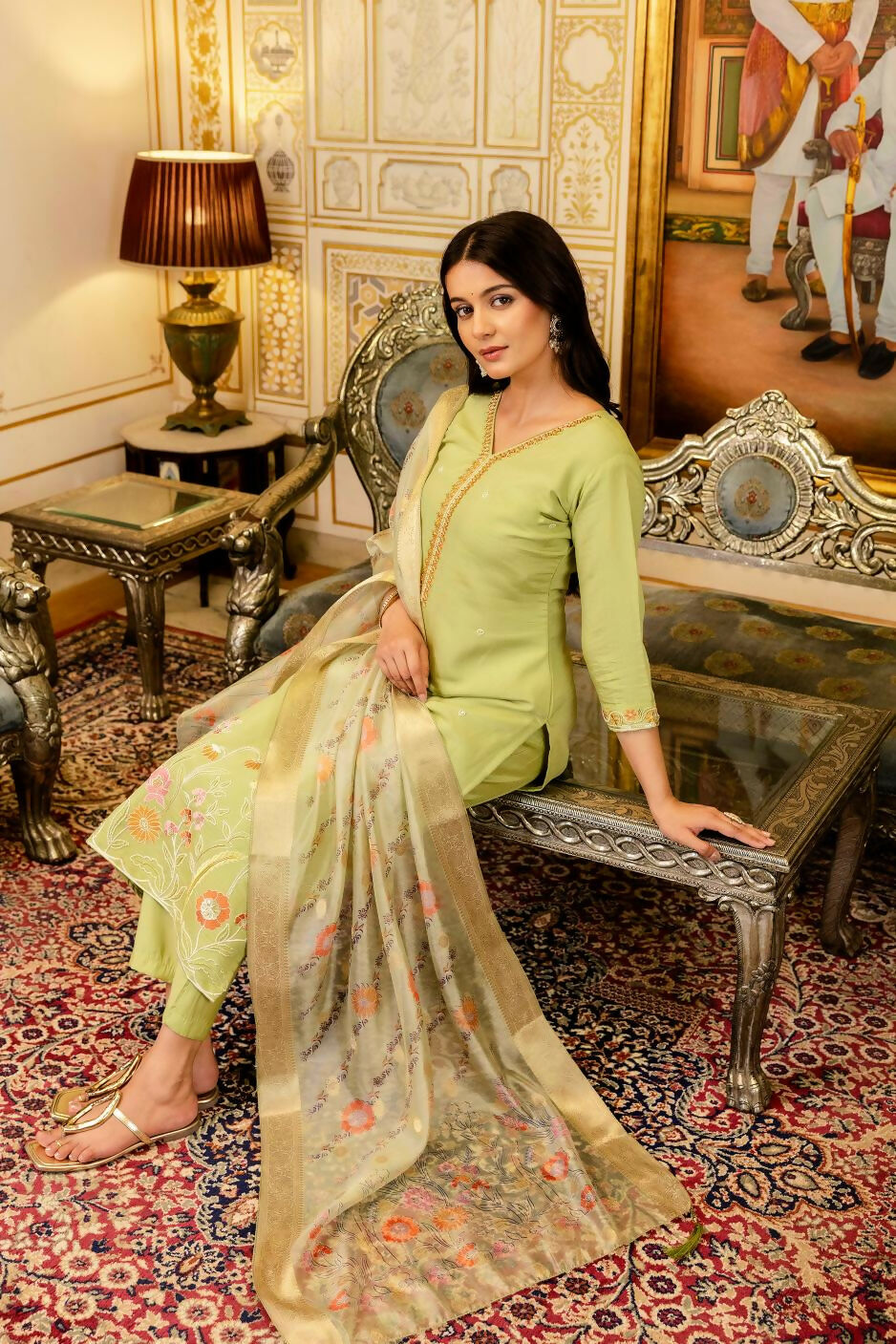The52 Lemons Women's Beautiful Viscose Shimmer Fabric Embroidered Work Straight Kurta Pant and Dupatta Set