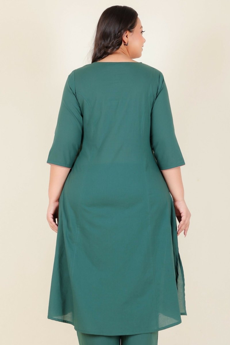 Aramya Green Soft Cotton Solid A-line Kurta for Women