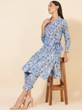 Janasya Women's White Cotton Floral Printed Casual Wrap Style Co-ords
