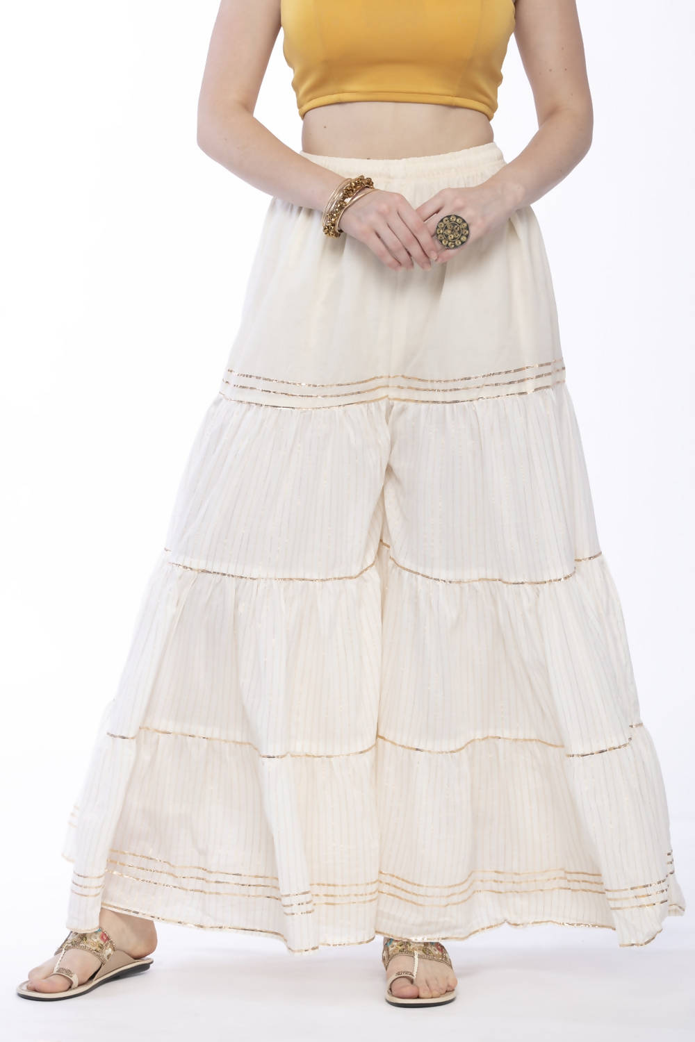 Mominos Fashion Cotton Off White Stripe With Gota Sharara