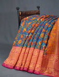 Multi Shades Of Peacock Blue Kalamkaari Design Semi Chanderi Saree With Contrast Blouse By Gayathri Reddy Designer Studio