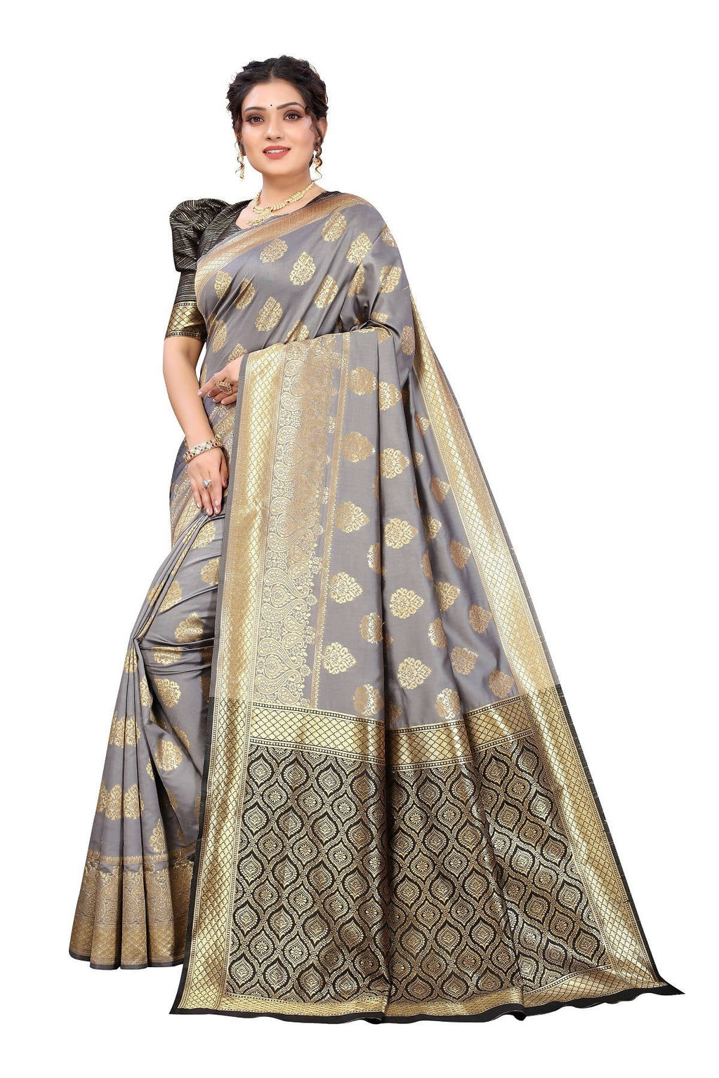 Vamika Ethnic Fire Grey Weaving Banarasi Jacquard Saree