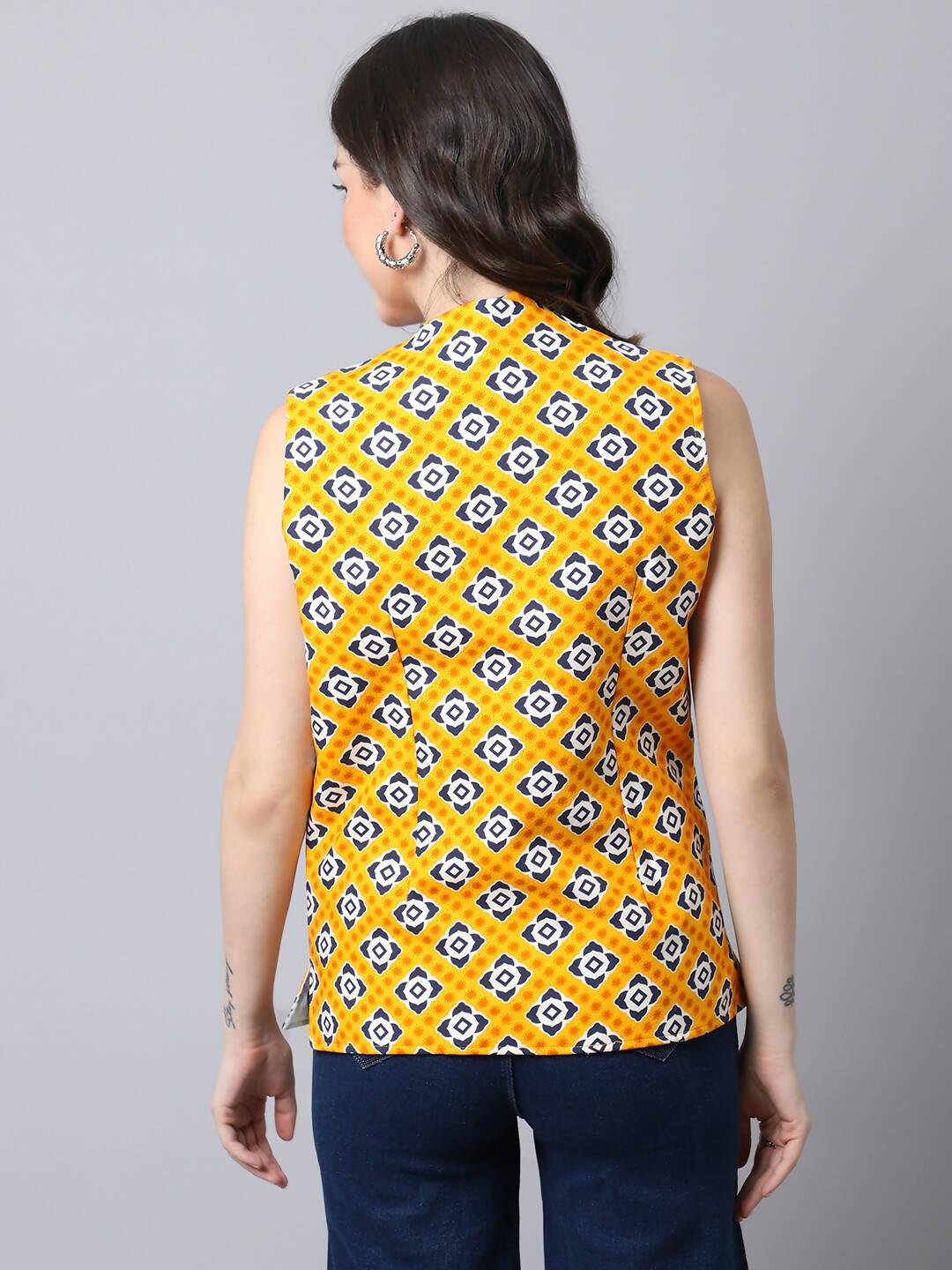 Even Apparels Yellow Viscose Rayon Open Front Women's Waistcoat