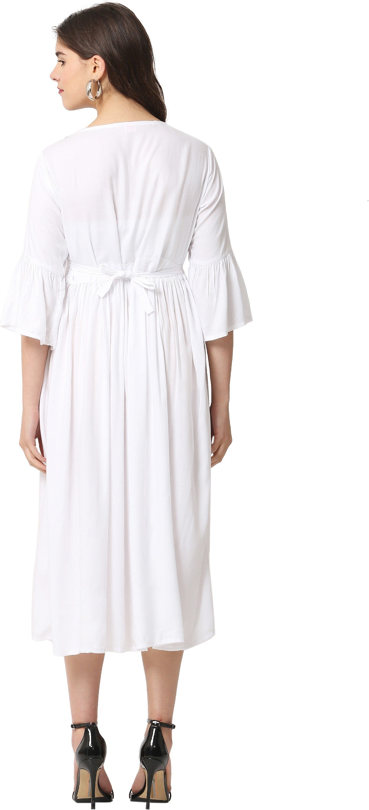 PAVONINE White Color Embroidery Work With Button Dress For Women