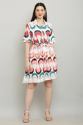 PAVONINE Zig-Zag Multi-Colors Printed Crepe Fabric White Dress For Women