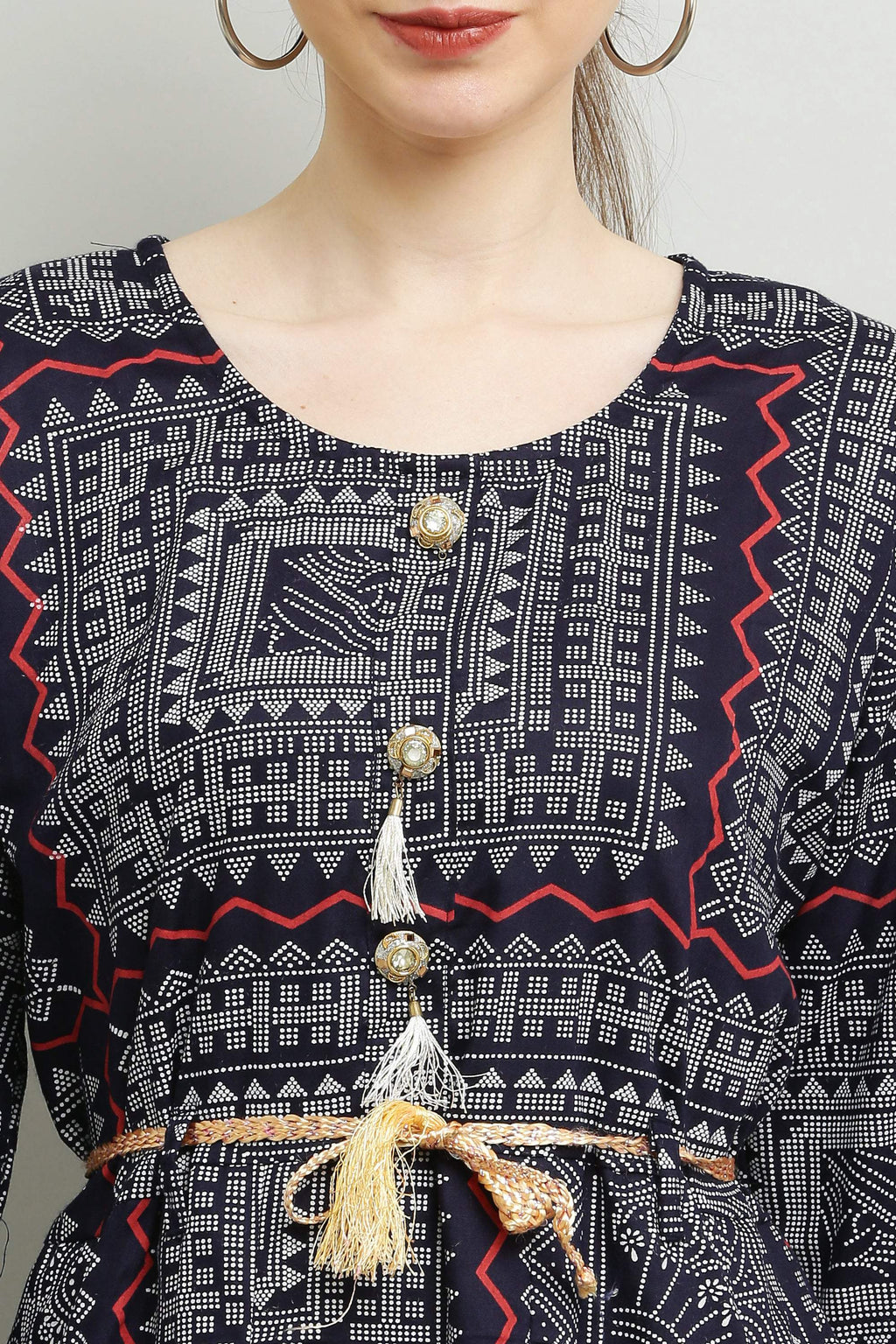 PAVONINE Navy Blue Color White Printed Kurta For Women