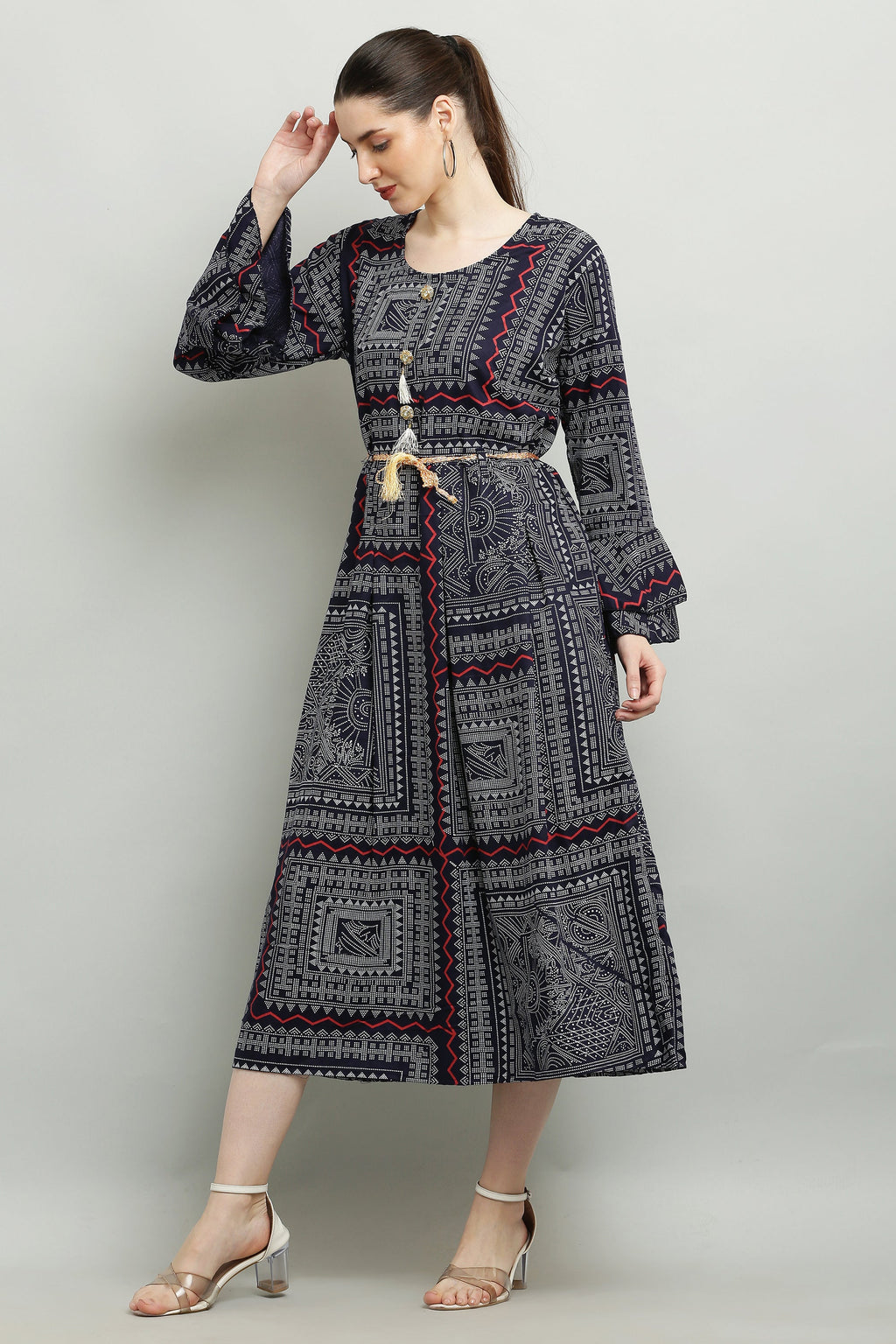 PAVONINE Navy Blue Color White Printed Kurta For Women