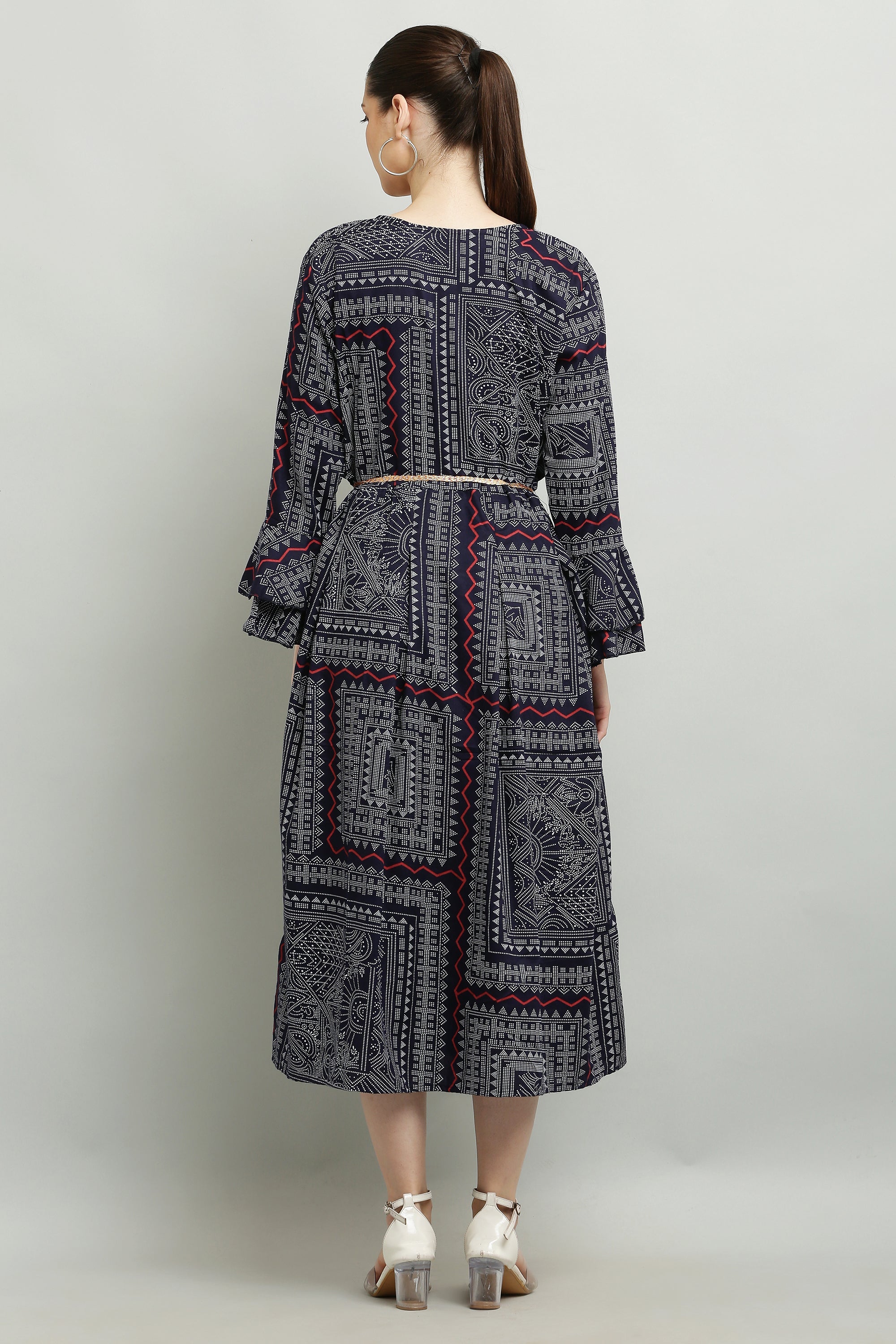 PAVONINE Navy Blue Color White Printed Kurta For Women
