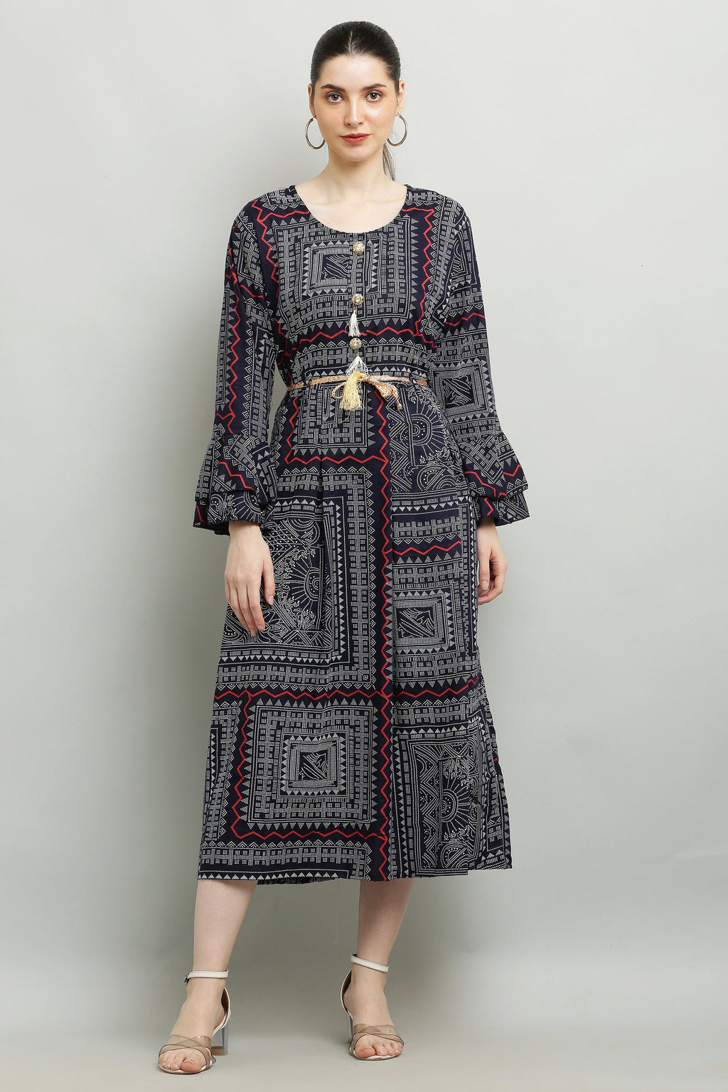 PAVONINE Navy Blue Color White Printed Kurta For Women