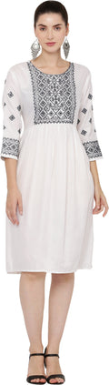 PAVONINE White Color Burfi Design Embroidery Dress For Women