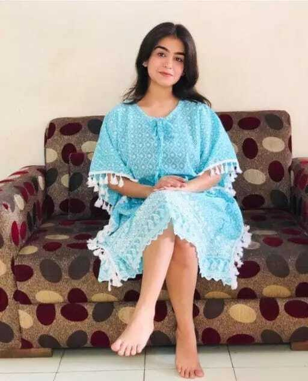 PAVONINE Firozi Color Embroidery Kaftan Dress For Women