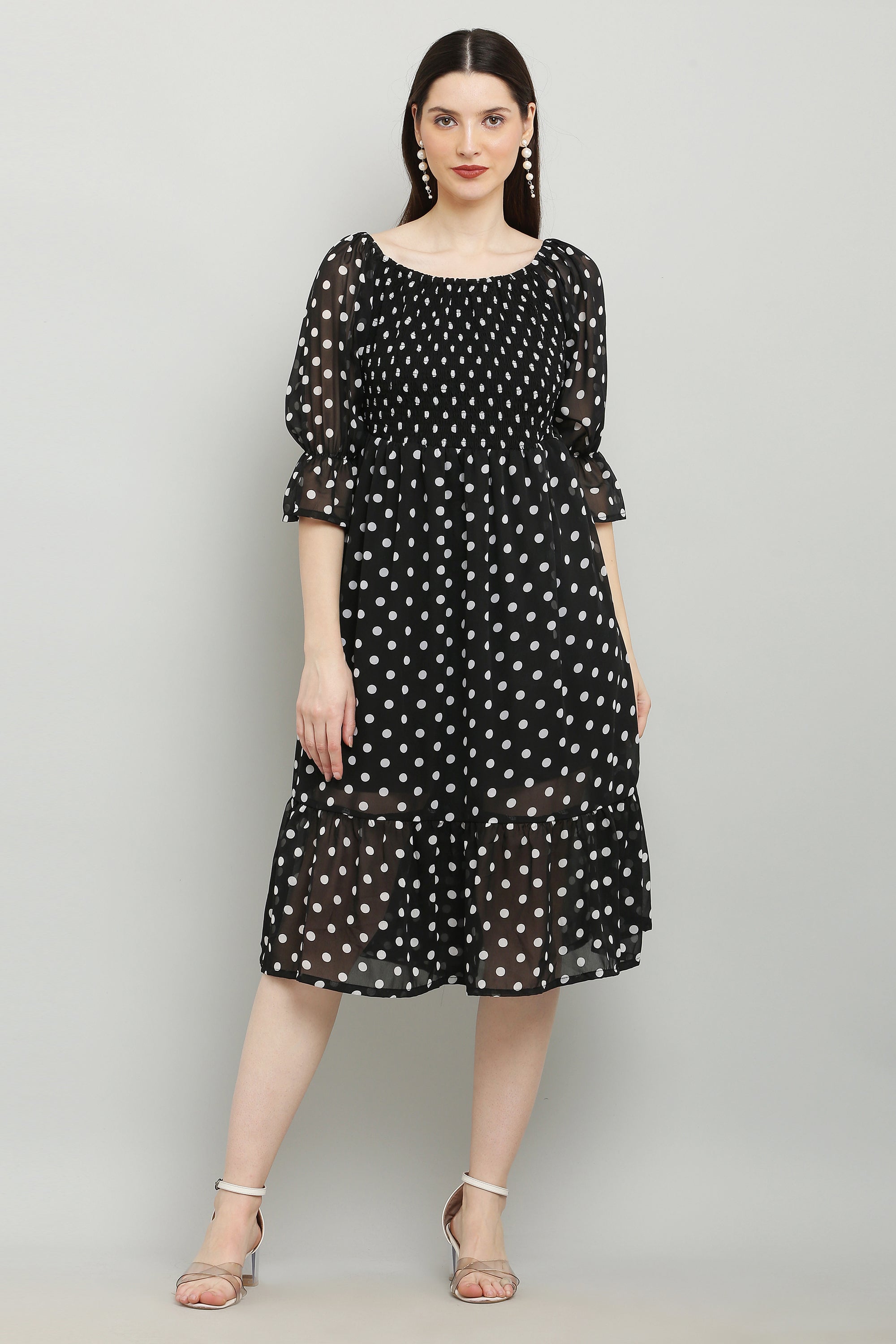 PAVONINE Polka Dots Body Kansai Black Dress For Women