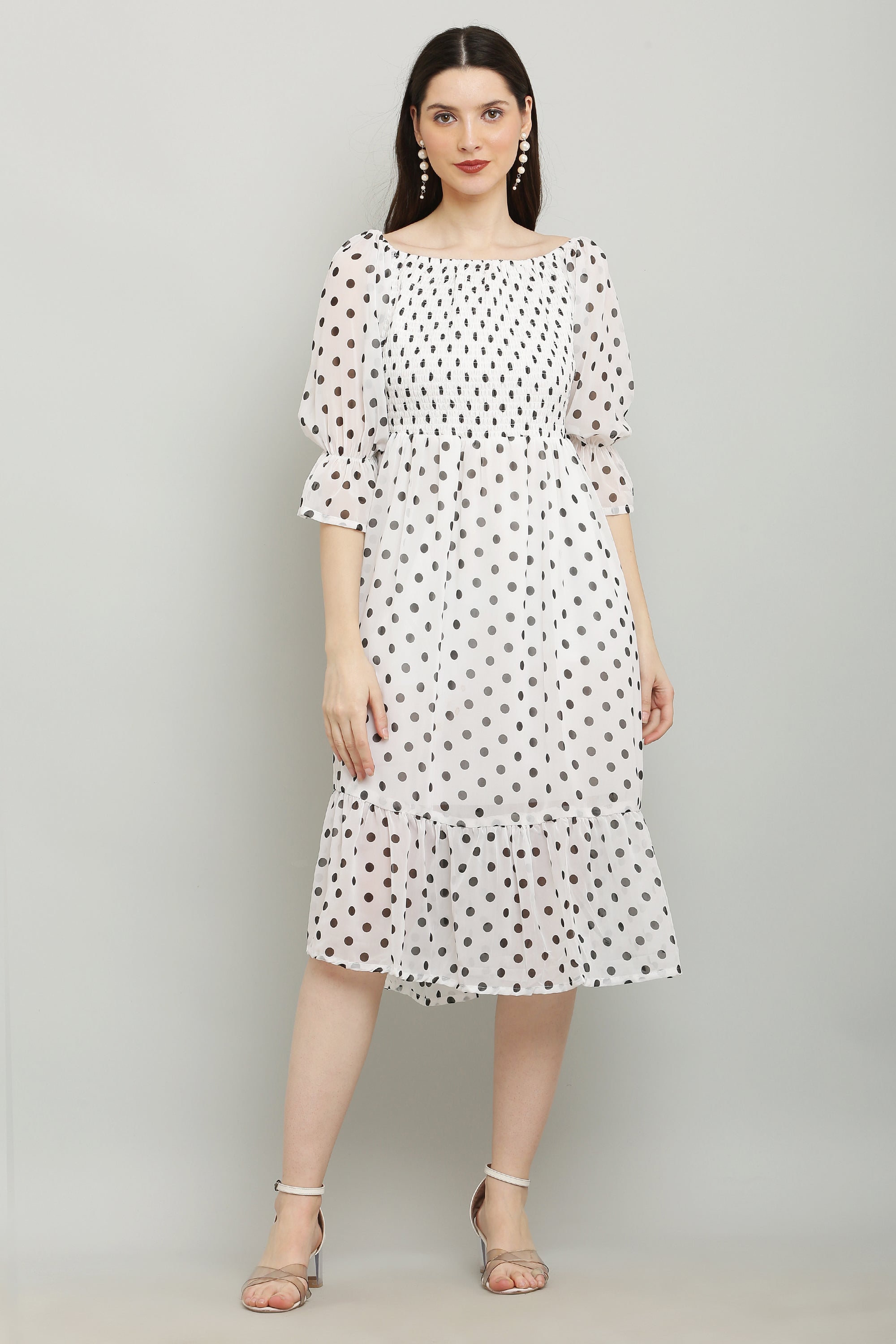 PAVONINE Polka Dots Body Kansai White Dress For Women