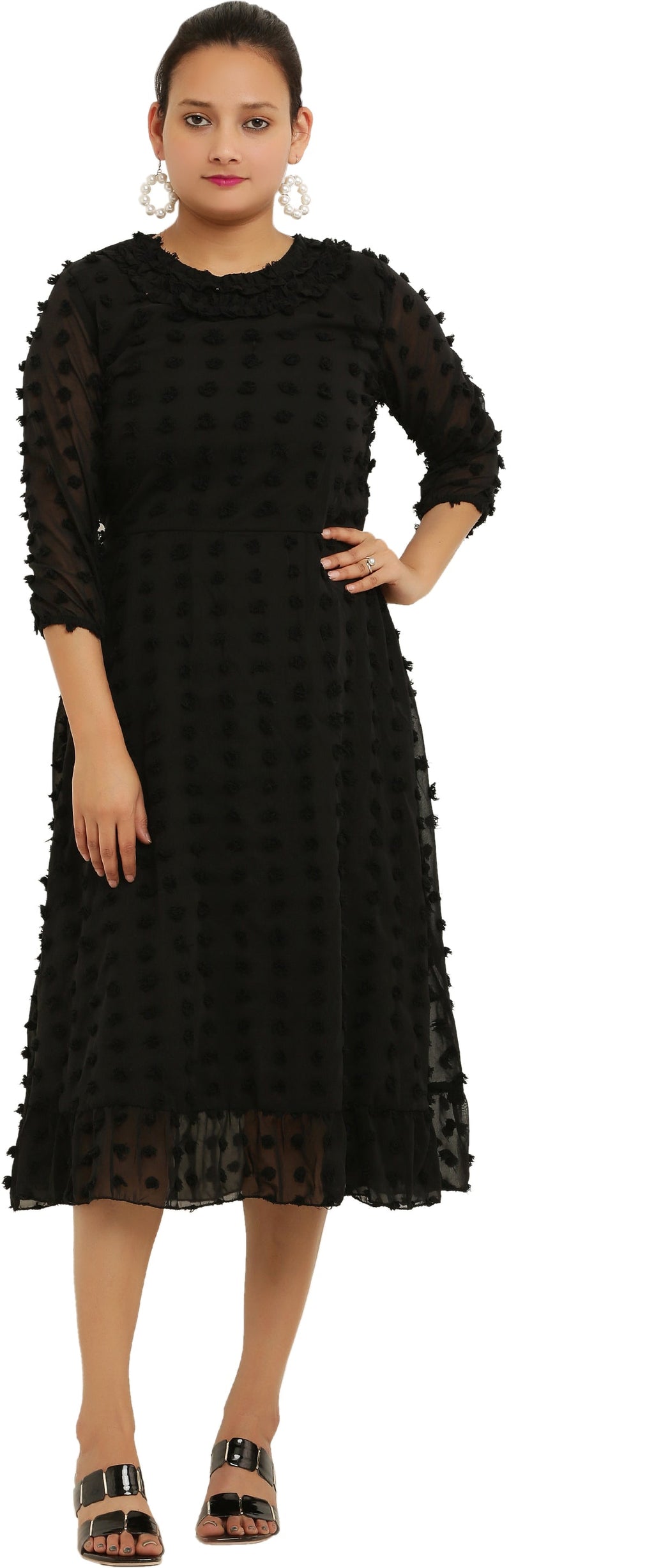 PAVONINE Buta-Design Black Dress For Girls & Women