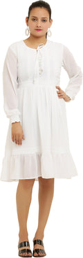 PAVONINE White Color Georgette Fabric Lace Inserts Midi For Girls