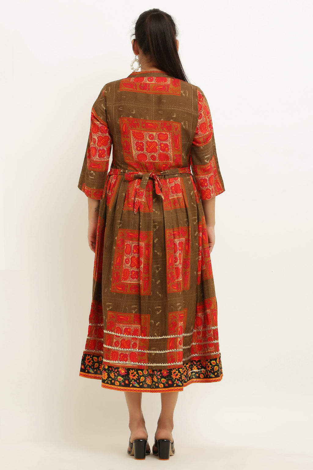 PAVONINE Jaipuri Block Print Mehandi Color Dress For Girls & Women
