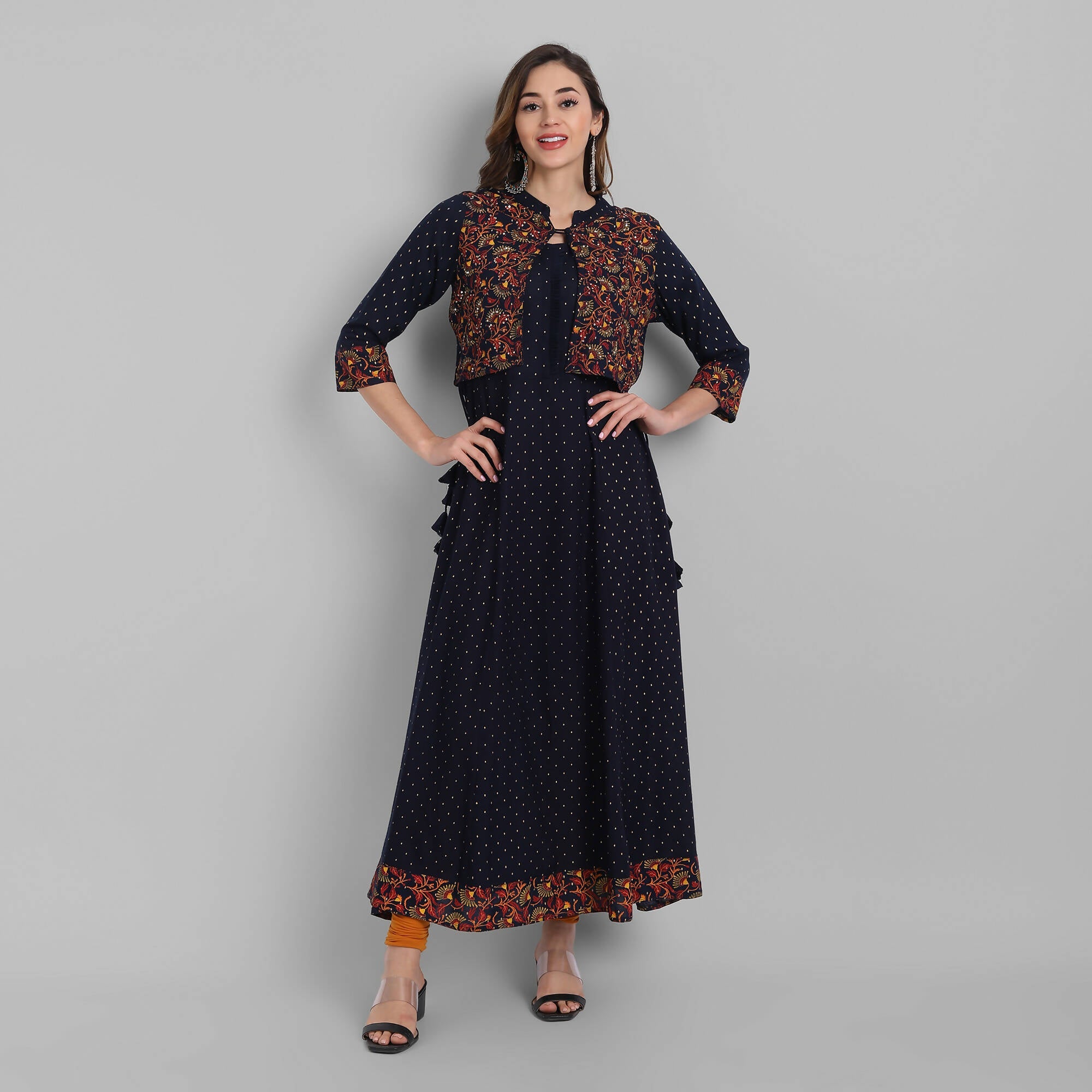 Juniper Women's Navy Rayon Printed Flared Dress