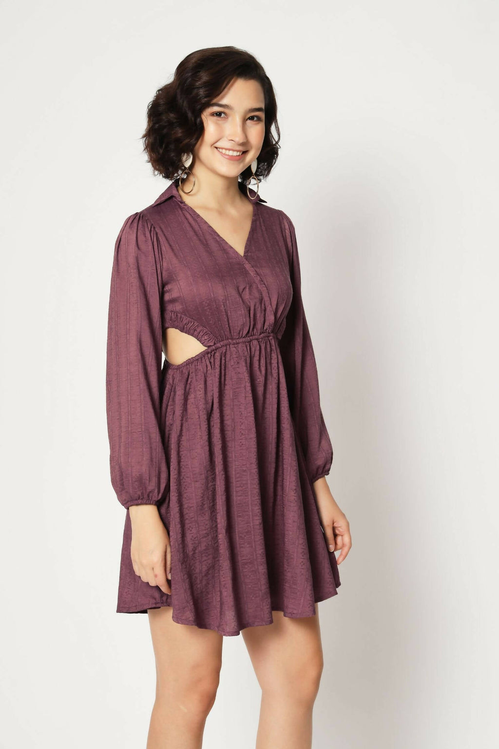 Wine Viscose Solid Flared Dress - Shivani