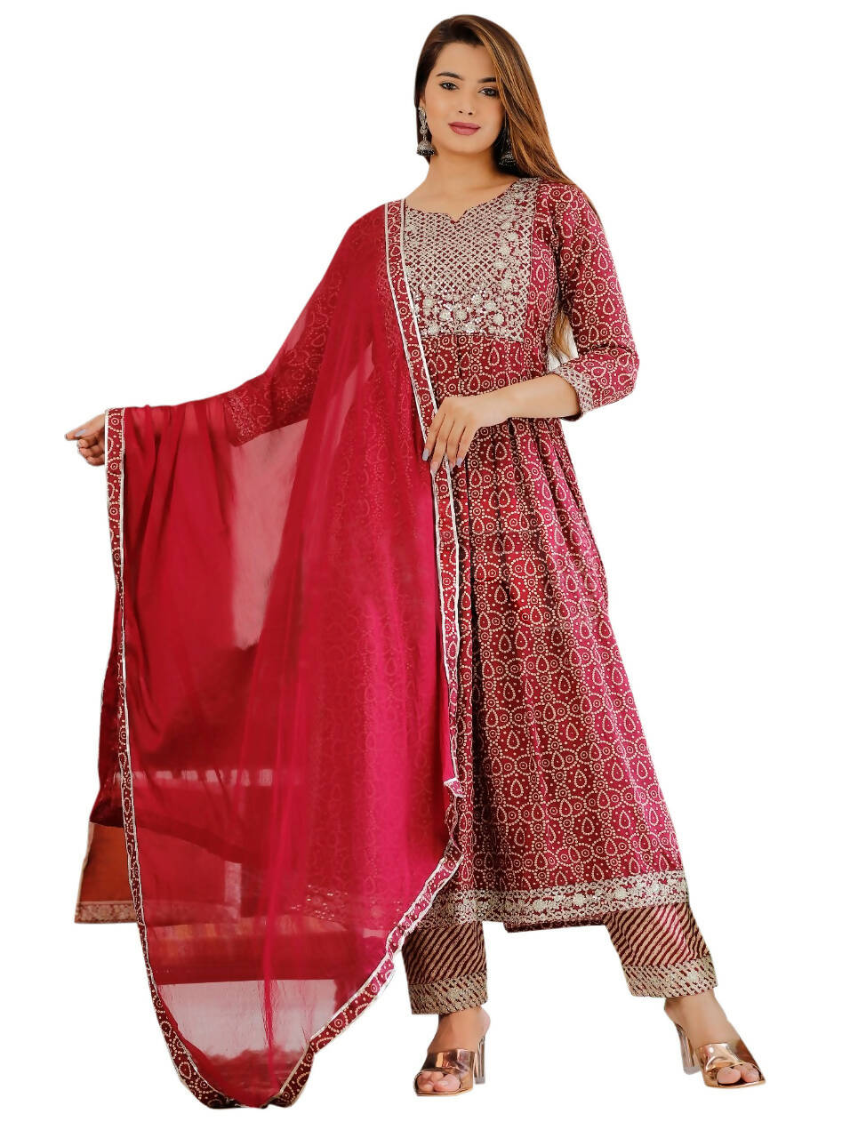 Vamika Sequence Work Rayon Maroon Party Wear/Casual Wear Kurta Set/Suit