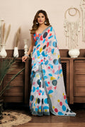 Vastranavya Multicolor Digital Printed Linen Ready To Wear Designer Saree with Unstitched Blouse