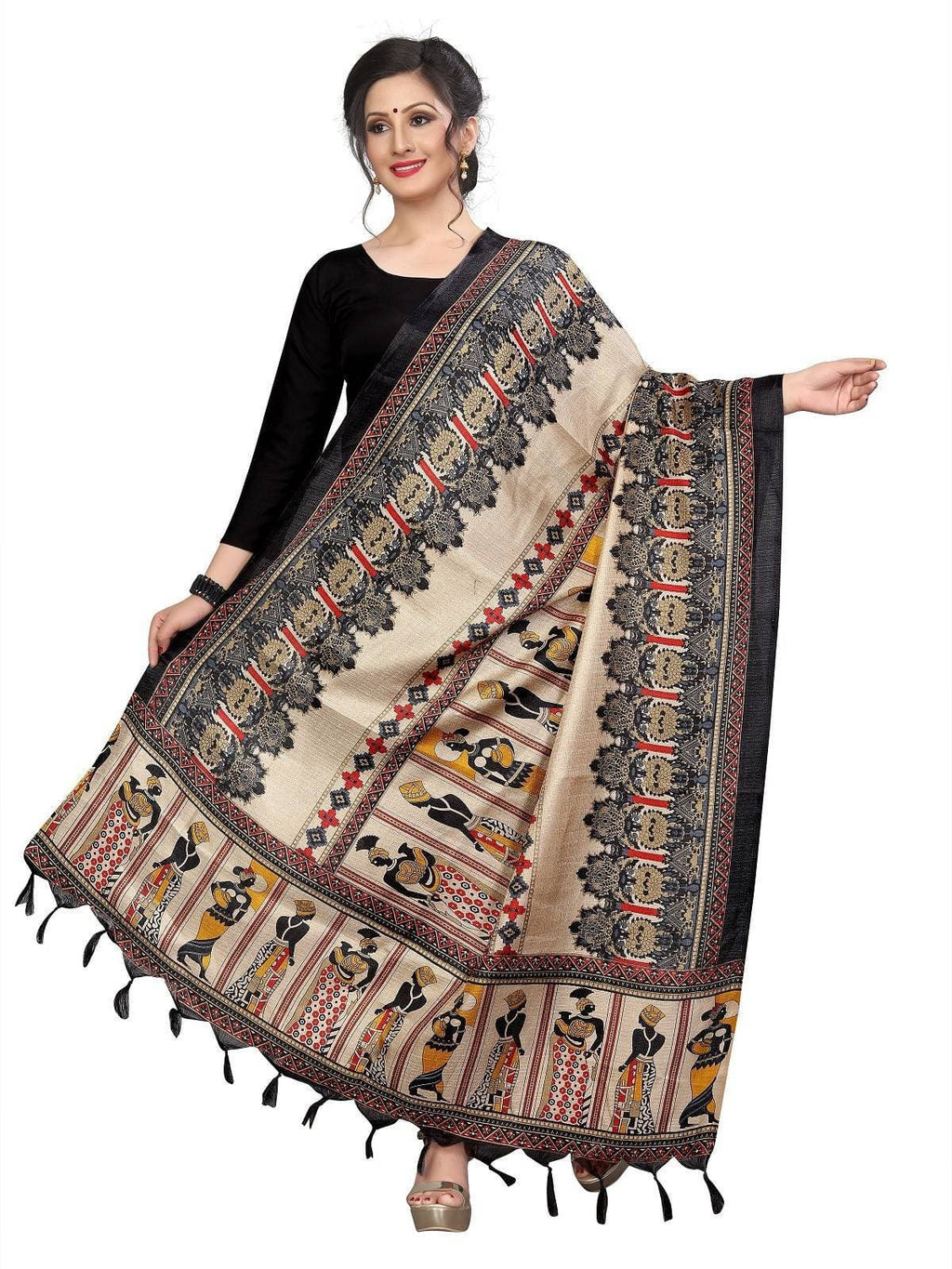 Vamika Black Latest Printed Khadi Beautiful Bhagalpuri Dupatta
