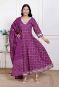 Miravan Women's embroidred Bandhani Ethnic Anarkali Kurta and Dupatta