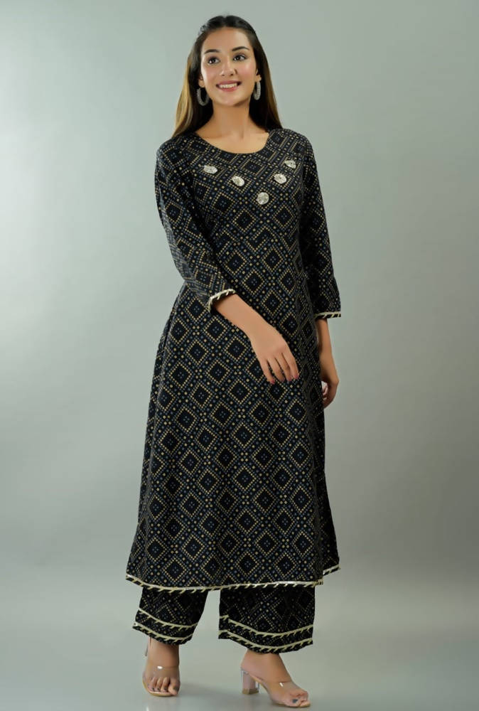 Vamika Black Lace Work Rayon Party And Casual Wear Kurta Set