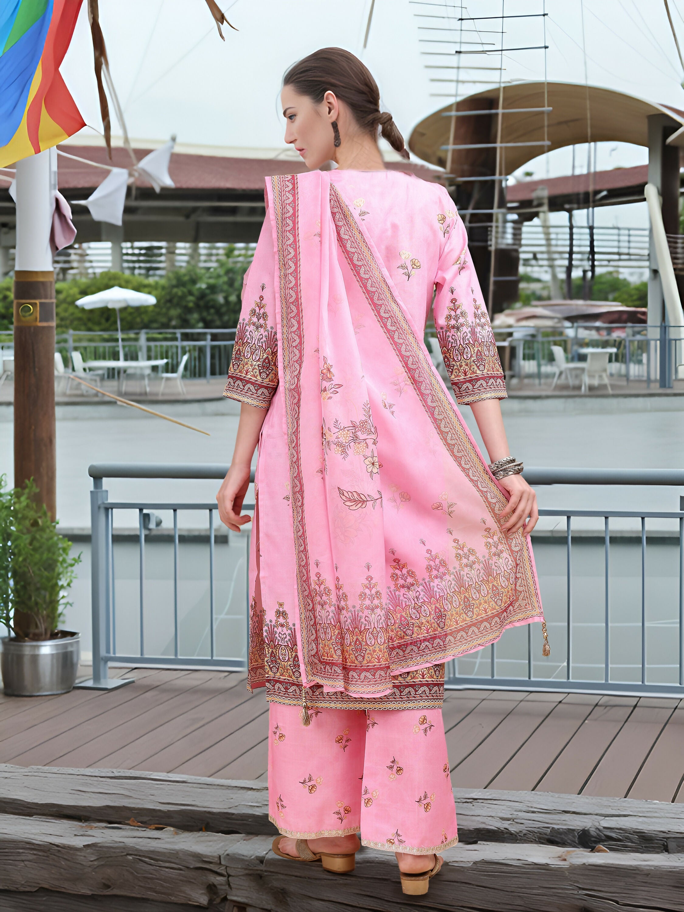 Joban Fashion Pink Position Digital Print With Position Foil Kurta Set