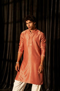 Red viscose Chikankari Embroidery Work Men's Traditional Kurta Set - Mahotsav