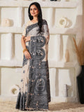 Shree Shyam Fashion Linen Cotton Black & Cream Saree