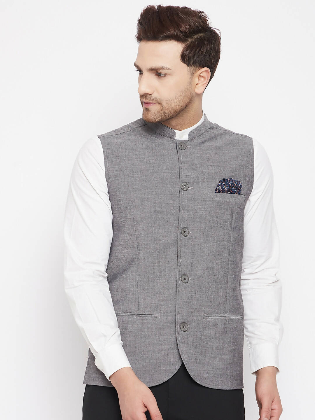 Even Apparels Grey Merino Men Woven Nehru Jacket NJW-PW690
