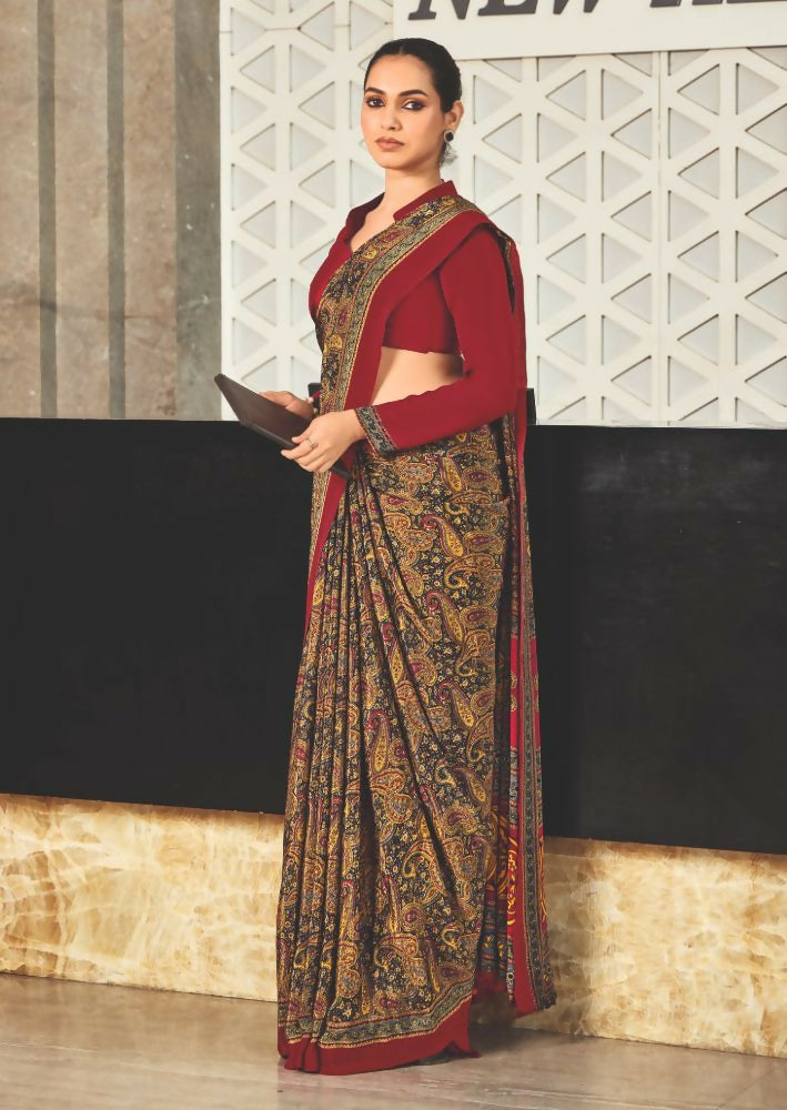 Joban Fashion Mustard Crepe Silk with Traditional Print Saree
