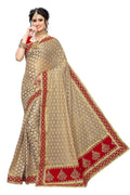 Vamika Brown and Red Terry Cotton Embroidery Saree (JHARMAR RED)