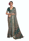 Joban Fashion Rama Green Dola Tussar Silk Self Jacquard Border Saree