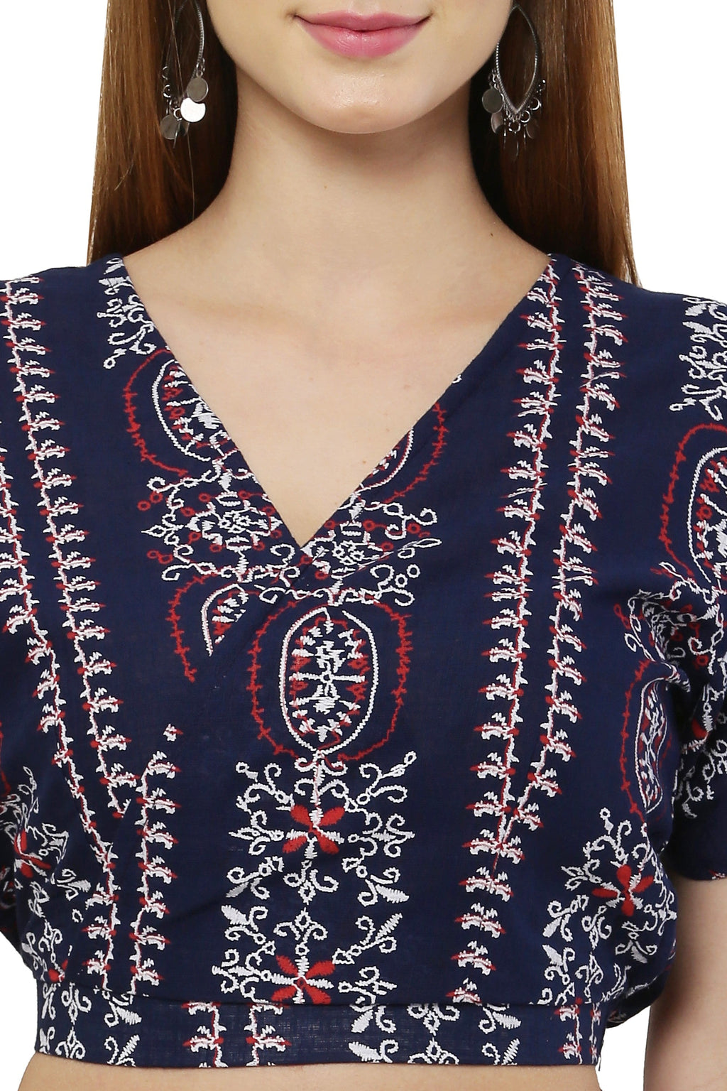 PAVONINE Navy Blue Color Printed Crop Top And Flared Palazzo Set For Girls & Women