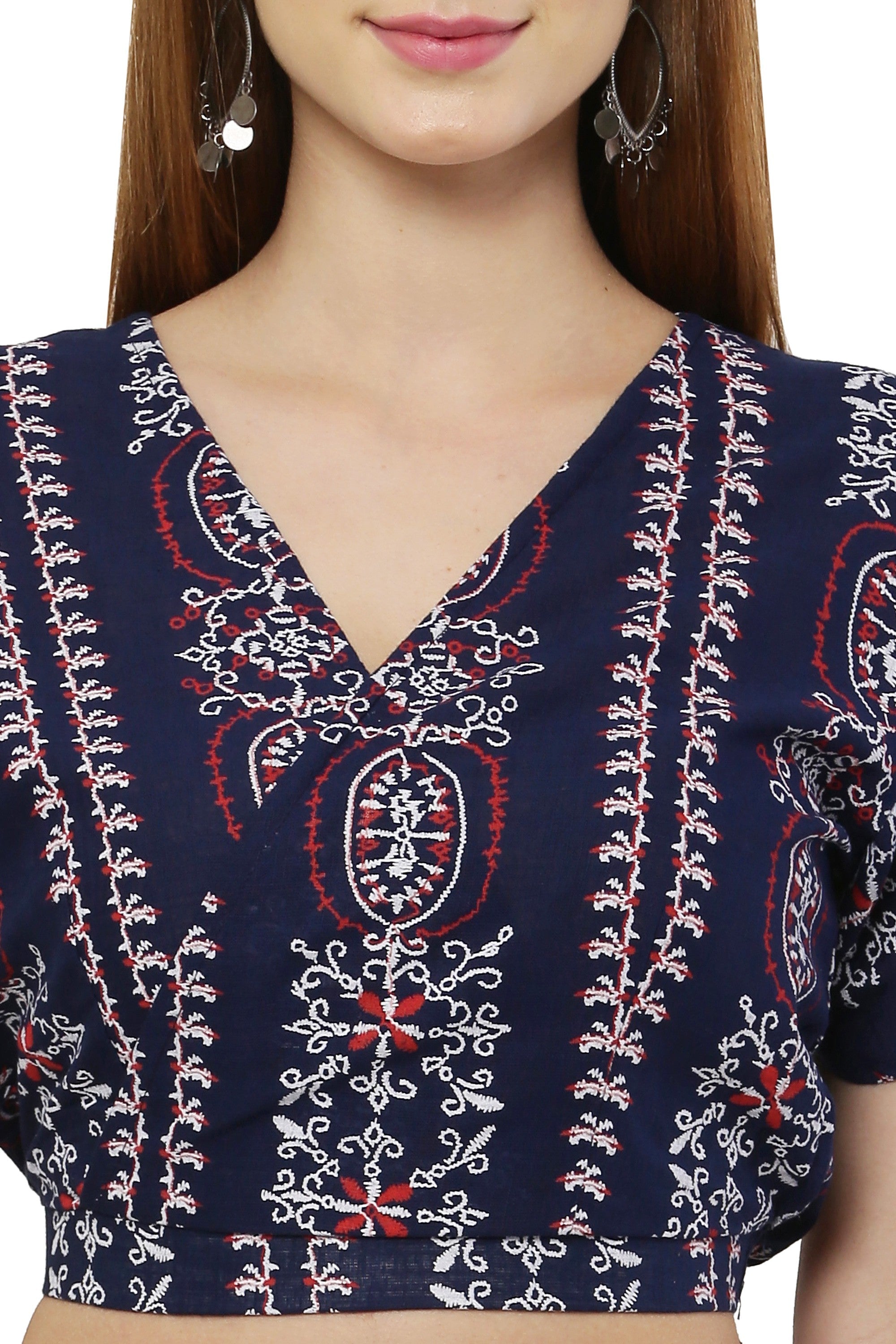 PAVONINE Navy Blue Color Printed Crop Top And Flared Palazzo Set For Girls & Women