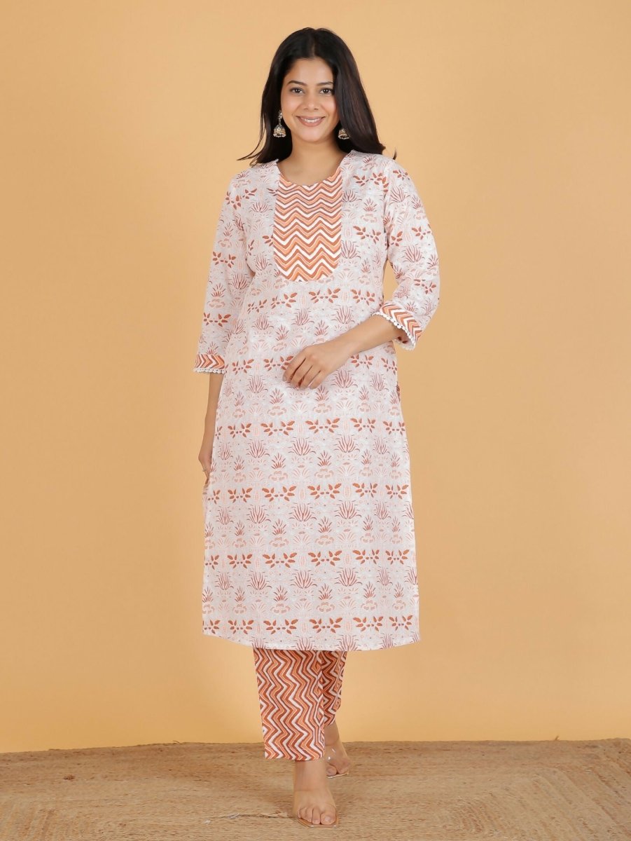 Aramya White Soft Cotton Floral Print Straight Kurta Set for Women