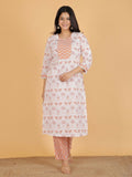 Aramya White Soft Cotton Floral Print Straight Kurta Set for Women