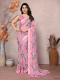 Designer Partywear Pink Bright Moss Satin Patta Fancy Saree - Kanak