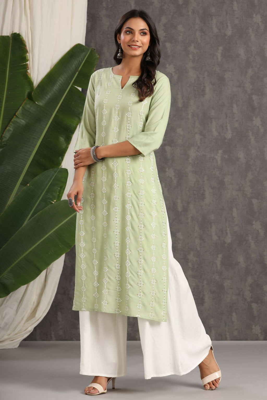 Juniper Women Lightolive Rayon Embroidered A-Line Dress