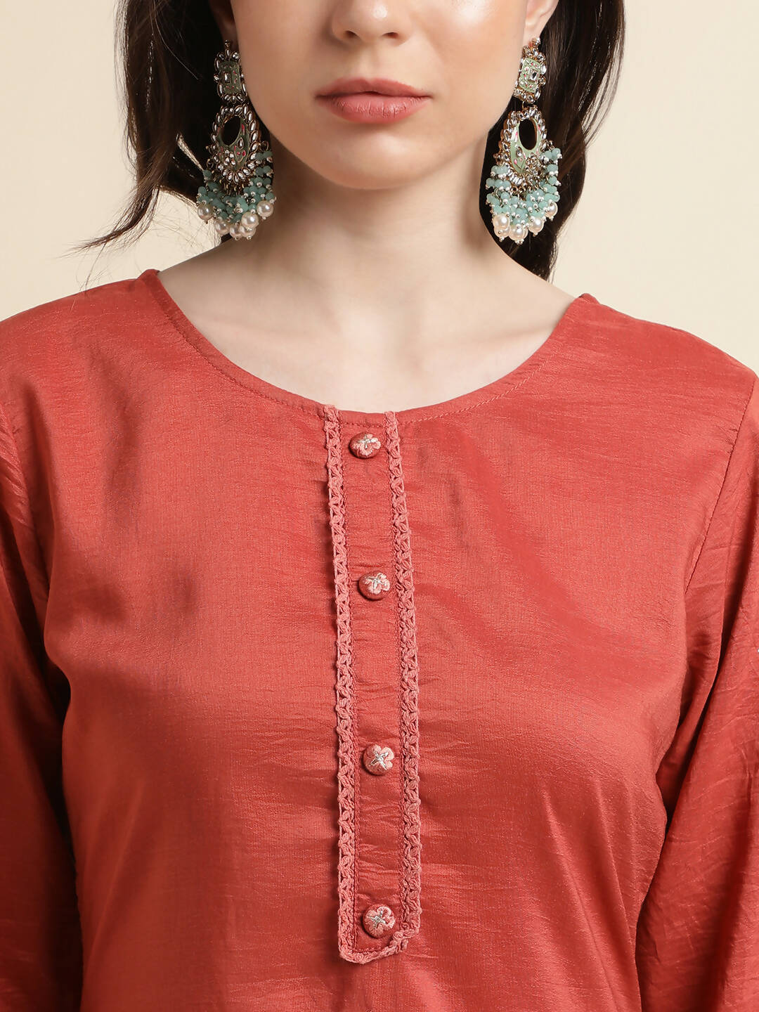 Orange Chinon Silk Embroidered Straight Kurta with Trouser & Dupatta - Salimar