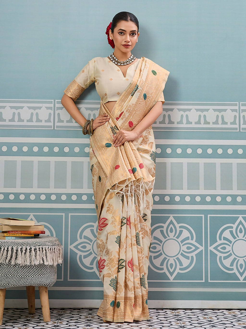 Shree Shyam Fashion Cream Silk Saree