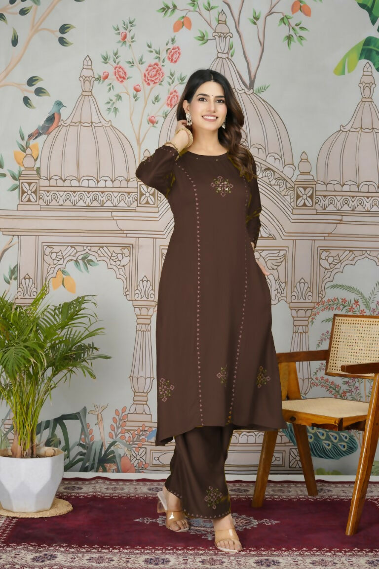 Festive Wear Ethnic Pure gaji silk with pocket inside kurti Brown Stitched Suit - Pihu