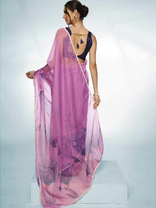 Purple Organza Designer Printed Saree - Shezlin
