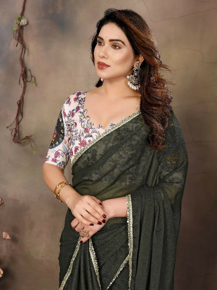 PR Fashion Mehen Star Georgette Solid Georgette With Mirror Border Saree