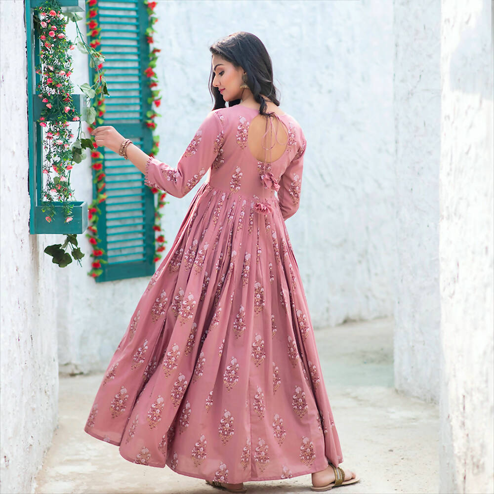 Partywear Designer Digital Printed Gajri Pure Maslin Gown - Anbazaar