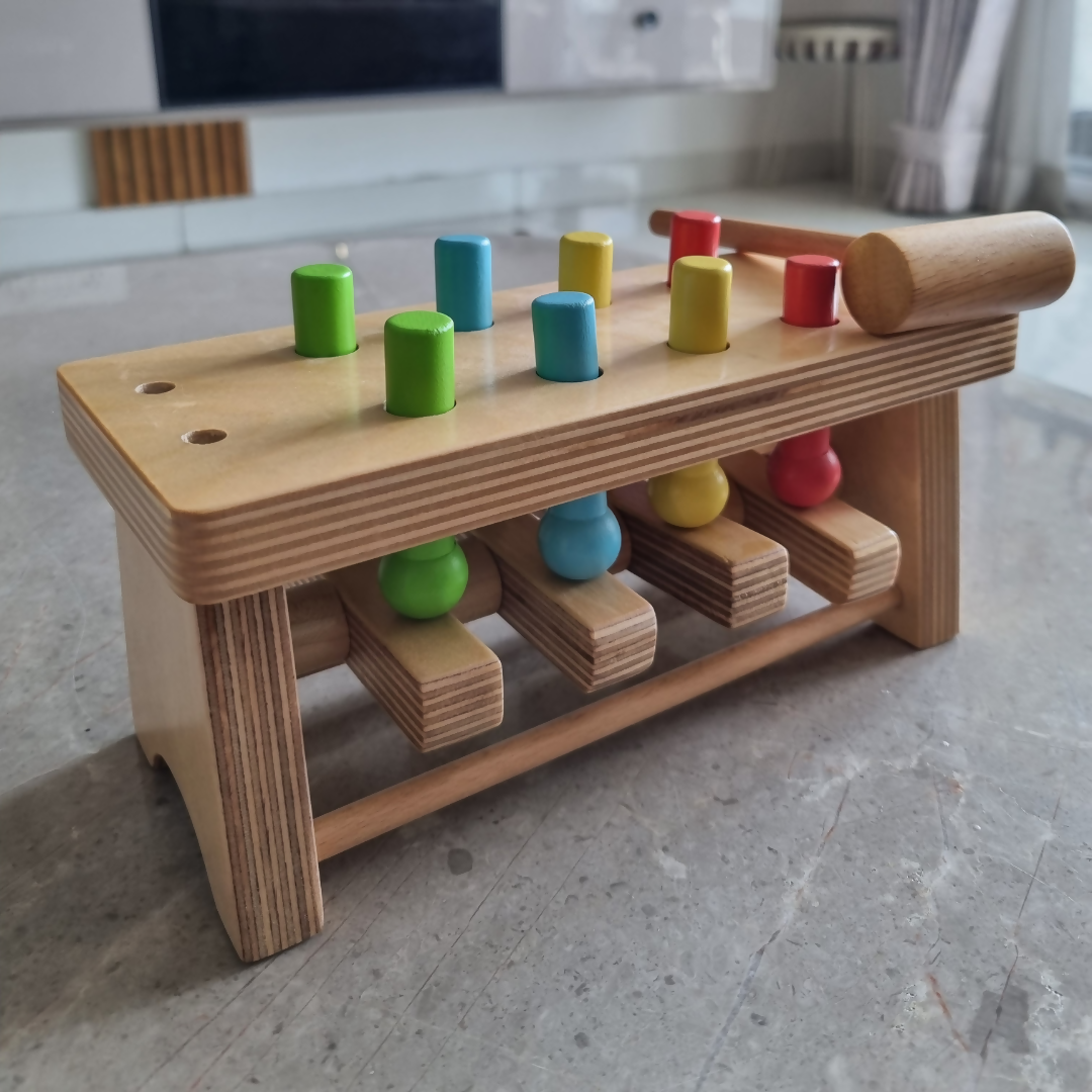 Nesta Toys Wooden Pounding Bench Toy with Hammer, Montessori Toy for Babies & Toddlers (1+ Years), STEAM Toddler Toy