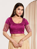 Joban Fashion South Pink Taffeta Silk Padded Blouse With Round Neck Elbow Sleeves